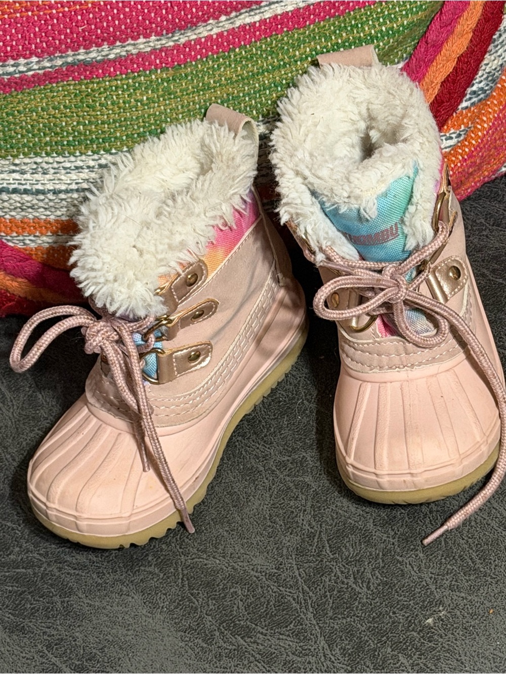 Khombu Pink Faux-Fur Lined Kids Snow Boots